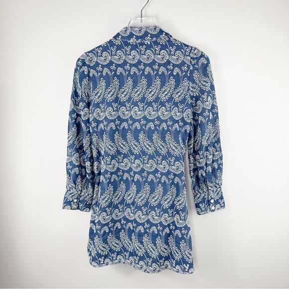 Zara‎ Cotton Openwork Blue Embroidered Button-Front Mini Dress New Sz XS - Picture 13 of 13